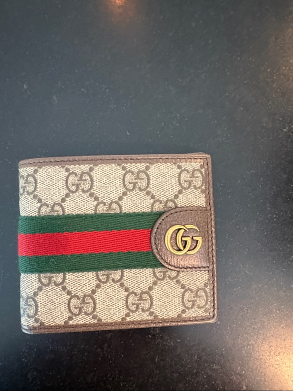 Gucci Brown GG Canvas Wallet with Green and Red Web and Gold Double G